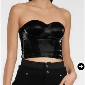 RtA Aubree Bustier Corset Top Crop Black Womens Size Small 4 or 6 Faux Leather